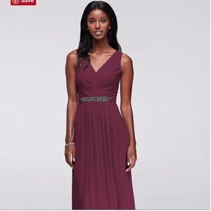 David's Bridal Burgundy Chiffon A-line Bridesmaid dress
